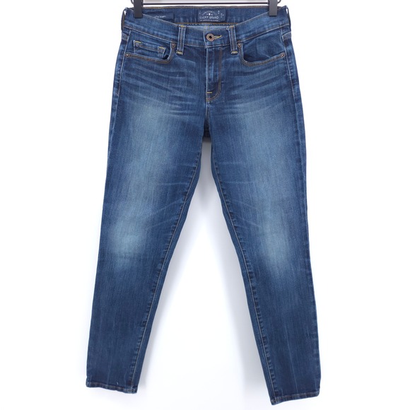 Lucky Brand Denim - Lucky Brand Women Jeans Sofia Skinny 2/26 Blue Dark Wash Whiskered Stretch Denim